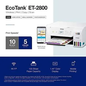 Epson EcoTank ET-28 Series Wireless Color All-in-One Cartridge-Free Supertank Printer with Scan and Copy, The Ideal Basic Home Printer, Mobile Printing, LCD Display, Voice-Activated, White