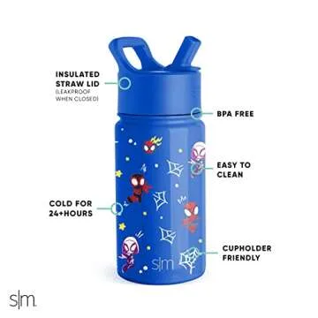Simple Modern Spiderman Kids Water Bottle with Straw Lid | Marvel Insulated Stainless Steel Reusable Tumbler Gifts for School, Toddlers, Boys | Summit Collection | 14oz, Spidey & Friends
