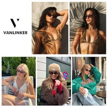 VANLINKER Retro Rectangle Polarized Sunglasses for Women Men Small 90s Style Vintage Trendy Rectangu...