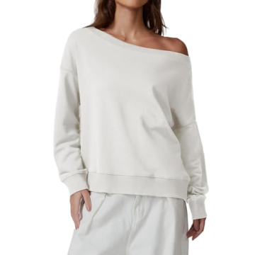 QINSEN Oversized Sweatshirts for Women Loose Fit Off The Shoulder Pullover Sweaters Y2k Hoodies Whit...