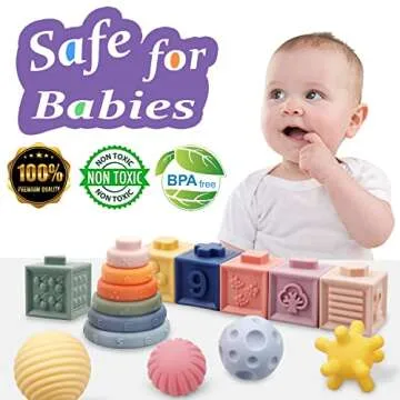 Montessori Toys for Babies,Soft Stacking Building Blocks Rings Balls Sets,3 in 1 Baby Toys Bundle,Se...