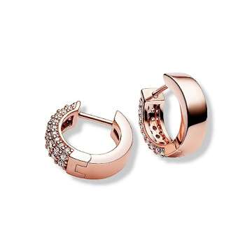 PANDORA Rose Gold Pave Hoop Earrings for Women - with Box