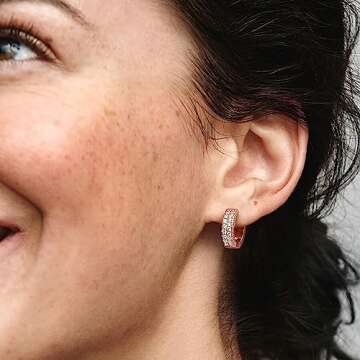 PANDORA Rose Gold Pave Hoop Earrings for Women - with Box