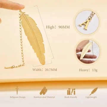 26 Letters Personalized Metal Feather Bookmarks, Birthday Gifts Unique Cute Initial Book Mark Teacher Appreciation Gifts Christmas Stocking Stuffers for Women Readers Book Lovers Friend Coworkers (M)