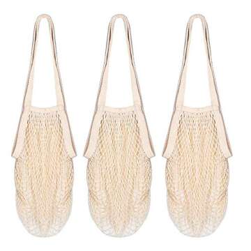 Pack of 3 Plus-Size Cotton Net Shopping Tote Ecology Market String Bag Organizer-for Grocery Shoppin...