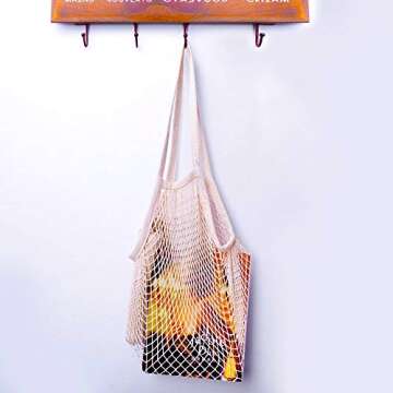Pack of 3 Plus-Size Cotton Net Shopping Tote Ecology Market String Bag Organizer-for Grocery Shopping & Beach, Storage, Fruit, Vegetable and Toys
