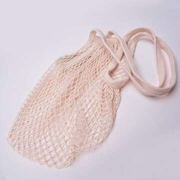 Pack of 3 Plus-Size Cotton Net Shopping Tote Ecology Market String Bag Organizer-for Grocery Shopping & Beach, Storage, Fruit, Vegetable and Toys