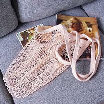 Pack of 3 Plus-Size Cotton Net Shopping Tote Ecology Market String Bag Organizer-for Grocery Shopping & Beach, Storage, Fruit, Vegetable and Toys