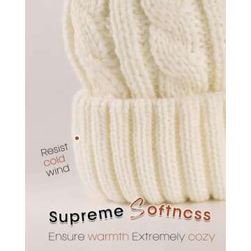 FURTALK Winter Beanie Hat for Women Fleece Lined Faux Fur Pom Pom Hats Womens Warm Thick Knit Skull Cap