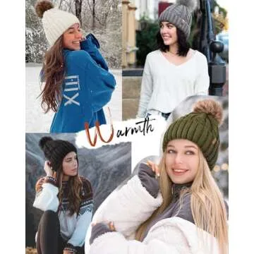 FURTALK Winter Beanie Hat for Women Fleece Lined Faux Fur Pom Pom Hats Womens Warm Thick Knit Skull Cap