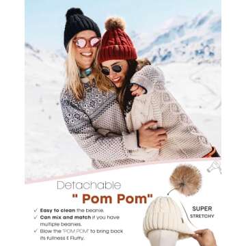 FURTALK Winter Beanie Hat for Women Fleece Lined Faux Fur Pom Pom Hats Womens Warm Thick Knit Skull Cap