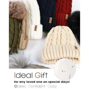 FURTALK Winter Beanie Hat for Women Fleece Lined Faux Fur Pom Pom Hats Womens Warm Thick Knit Skull Cap