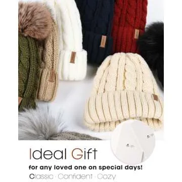 FURTALK Winter Beanie Hat for Women Fleece Lined Faux Fur Pom Pom Hats Womens Warm Thick Knit Skull Cap