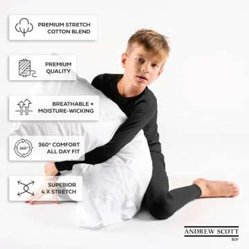 Boys Long Sleeve Performance Tops | Base Layer All Season Cotton Stretch Color Shirts | Multi Packs ...