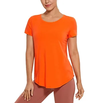 CRZ YOGA Pima Cotton Women's Short Sleeve Shirt for Comfortable Workouts and Casual Wear
