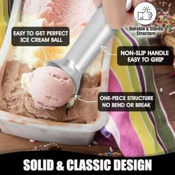 CUNSENR 7 inch Ice Cream Scoop - One-Piece Nonstick Aluminum Ice Cream Scooper - Professional Metal Ice Cream Spoon - Durable, Easy to Use & Clean - Lightweight Cookie Spoon - Scoop Ice Cream(Sliver)