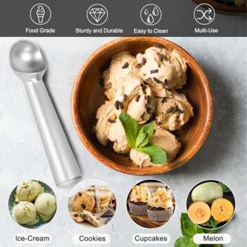 CUNSENR 7 inch Ice Cream Scoop - One-Piece Nonstick Aluminum Ice Cream Scooper - Professional Metal Ice Cream Spoon - Durable, Easy to Use & Clean - Lightweight Cookie Spoon - Scoop Ice Cream(Sliver)
