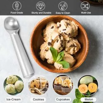 CUNSENR 7 inch Ice Cream Scoop - One-Piece Nonstick Aluminum Ice Cream Scooper - Professional Metal Ice Cream Spoon - Durable, Easy to Use & Clean - Lightweight Cookie Spoon - Scoop Ice Cream(Sliver)