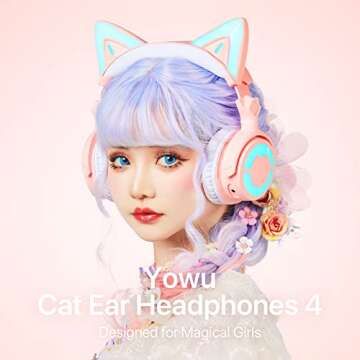 YOWU RGB Cat Ear Headphone 4, Upgraded Wireless & Wired Gaming Headset with Attachable HD Microphone...
