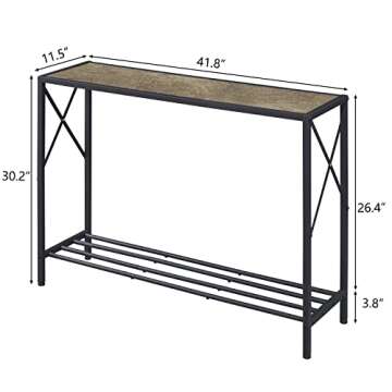 Tajsoon Console Table, 2-Tier Industrial entryway Table, 41.8”L Narrow Sofa Table with Shelves, Entrance Table for Entryway, Hallway, Living Room, Foyer, Corridor, Office, Grey & Black