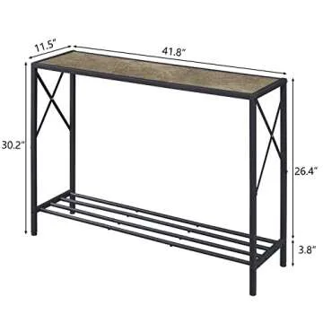 Tajsoon Console Table, 2-Tier Industrial entryway Table, 41.8”L Narrow Sofa Table with Shelves, Entrance Table for Entryway, Hallway, Living Room, Foyer, Corridor, Office, Grey & Black