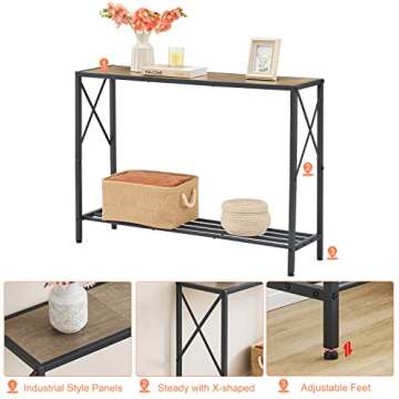 Tajsoon Console Table, 2-Tier Industrial entryway Table, 41.8”L Narrow Sofa Table with Shelves, Entrance Table for Entryway, Hallway, Living Room, Foyer, Corridor, Office, Grey & Black