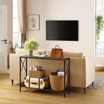Tajsoon Console Table, 2-Tier Industrial entryway Table, 41.8”L Narrow Sofa Table with Shelves, Entrance Table for Entryway, Hallway, Living Room, Foyer, Corridor, Office, Grey & Black