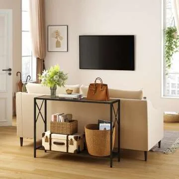 Tajsoon Console Table, 2-Tier Industrial entryway Table, 41.8”L Narrow Sofa Table with Shelves, Entrance Table for Entryway, Hallway, Living Room, Foyer, Corridor, Office, Grey & Black