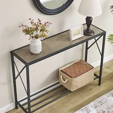 Tajsoon Console Table, 2-Tier Industrial entryway Table, 41.8”L Narrow Sofa Table with Shelves, Entrance Table for Entryway, Hallway, Living Room, Foyer, Corridor, Office, Grey & Black