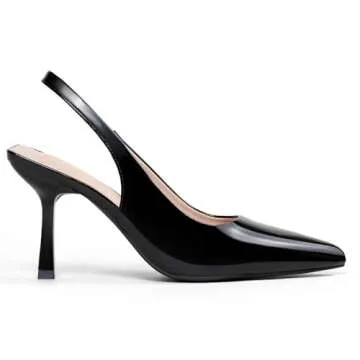 GENSHUO Women's Close Pointed Toe Black High Stiletto Heels Pump Slingback Party Prom Dress Shoes Size 7