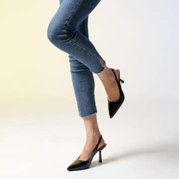 GENSHUO Women's Close Pointed Toe Black High Stiletto Heels Pump Slingback Party Prom Dress Shoes Size 7