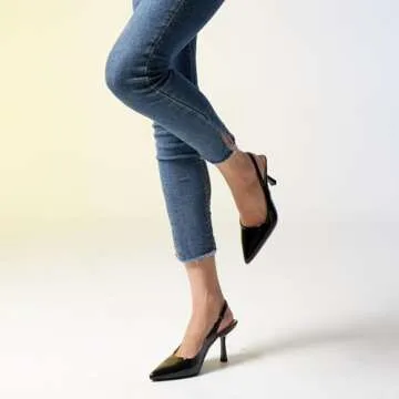 GENSHUO Women's Close Pointed Toe Black High Stiletto Heels Pump Slingback Party Prom Dress Shoes Size 7