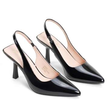 GENSHUO Women's Close Pointed Toe Black High Stiletto Heels Pump Slingback Party Prom Dress Shoes Size 7