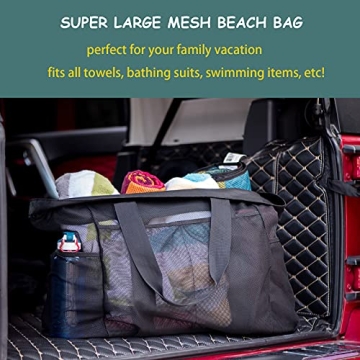 Fiezkaa XL Mesh Beach Bag Sandproof Spacious Family Tote
