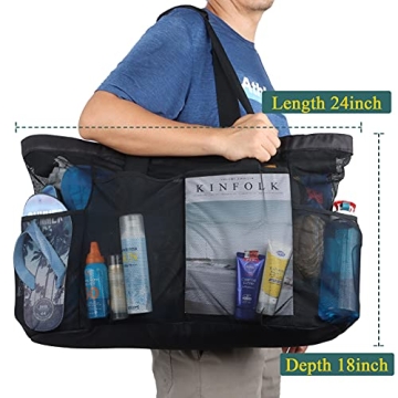 Fiezkaa XL Mesh Beach Bag Sandproof Spacious Family Tote