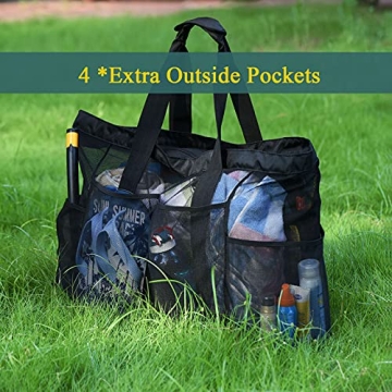 Fiezkaa XL Mesh Beach Bag Sandproof Spacious Family Tote