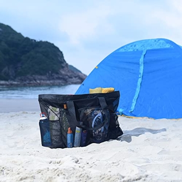 Fiezkaa XL Mesh Beach Bag Sandproof Spacious Family Tote