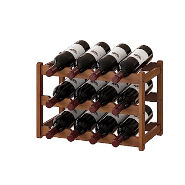 BMOSU Bamboo Wine Rack – Stylish 12 Bottle Countertop Wine Storage Solution for Kitchen and Dining...