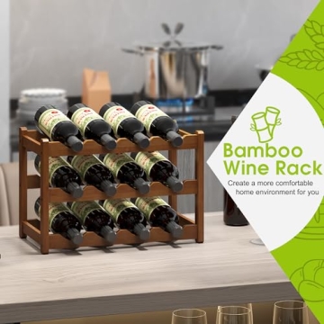 BMOSU Bamboo Wine Rack - 12 Bottle Countertop Storage