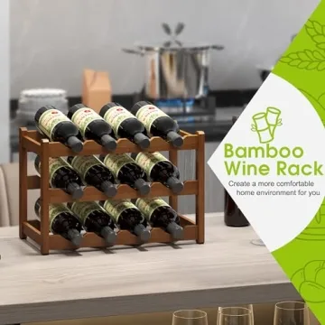 BMOSU Bamboo Wine Rack - 12 Bottle Countertop Storage