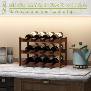 BMOSU Bamboo Wine Rack - 12 Bottle Countertop Storage