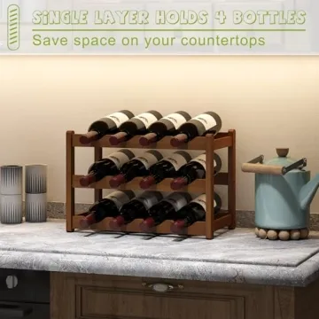 BMOSU Bamboo Wine Rack - 12 Bottle Countertop Storage