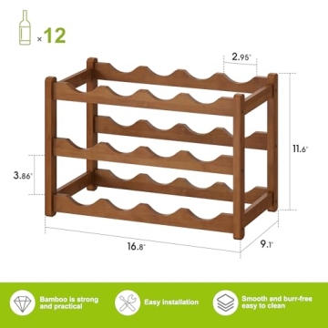 BMOSU Bamboo Wine Rack - 12 Bottle Countertop Storage