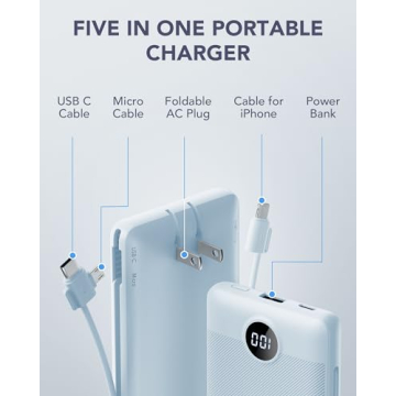 10000mAh VRURC Portable Charger with Built-in Cables