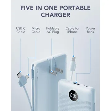 10000mAh VRURC Portable Charger with Built-in Cables