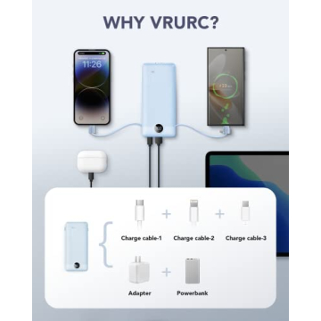 10000mAh VRURC Portable Charger with Built-in Cables