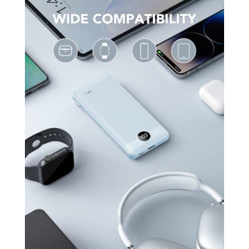 10000mAh VRURC Portable Charger with Built-in Cables