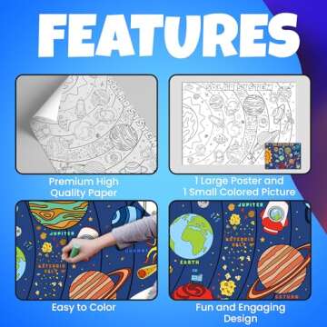 Giant Coloring Poster - 43.3 x 31.4" Large Coloring Poster for Kids - Thick Paper Jumbo Coloring Poster w/ Dinosaur, Under the Sea, Outer Space Designs - Coloring Table Cloth for Kids