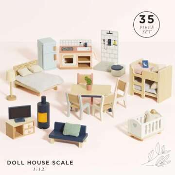 Le Toy Van - Wooden Dolls House Full Starter Furniture & Accessories Play Set for Dolls Houses | Gir...