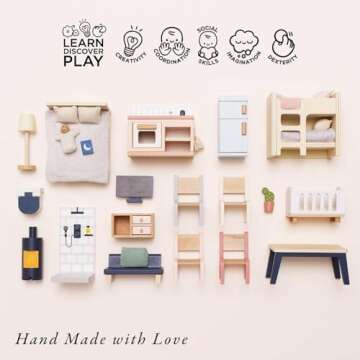 Le Toy Van - Wooden Dolls House Full Starter Furniture & Accessories Play Set for Dolls Houses | Girls or Boys Dolls House Furniture Sets - Suitable for Ages 3+